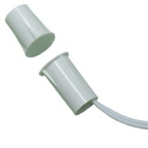 CONTACTO MAGNÉTICO MINIATURA PARA EMPOTRAR EN PUERTA/VENTANA MADERA, ALUMINIO, PVC, ETC. MATERIAL ABS BLANCO. TAMAÑO 9,5 D X 18 mm.